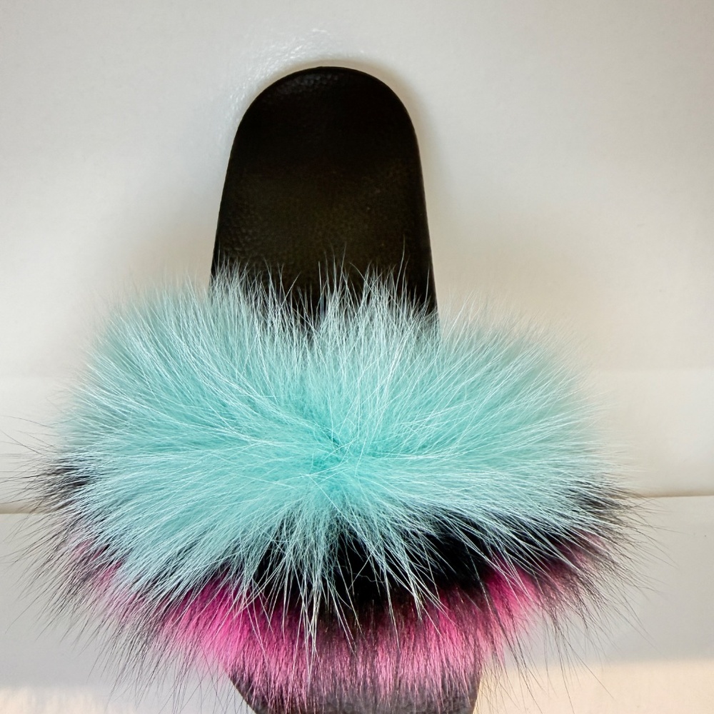 GOLDEN ROAD Women's Faux Fur Slides, Open Toe Cute Fur Slippers, Comfortable